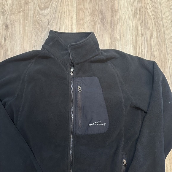 Eddie Bauer Jacket Mens Large Navy‎ Black Polartec  Full Zip Windcutter Fleece - Picture 2 of 6